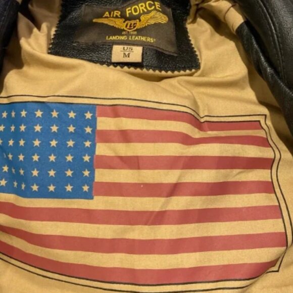 Air Force Landing Leather Jacket Mens Medium Black Flight Bomber Pilot Flyers - Picture 3 of 4